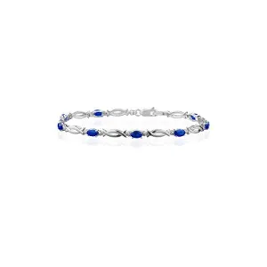 0.01 Ct Diamond & 2.80 Cts Natural Blue Sapphire Bracelet in 14KW Gold