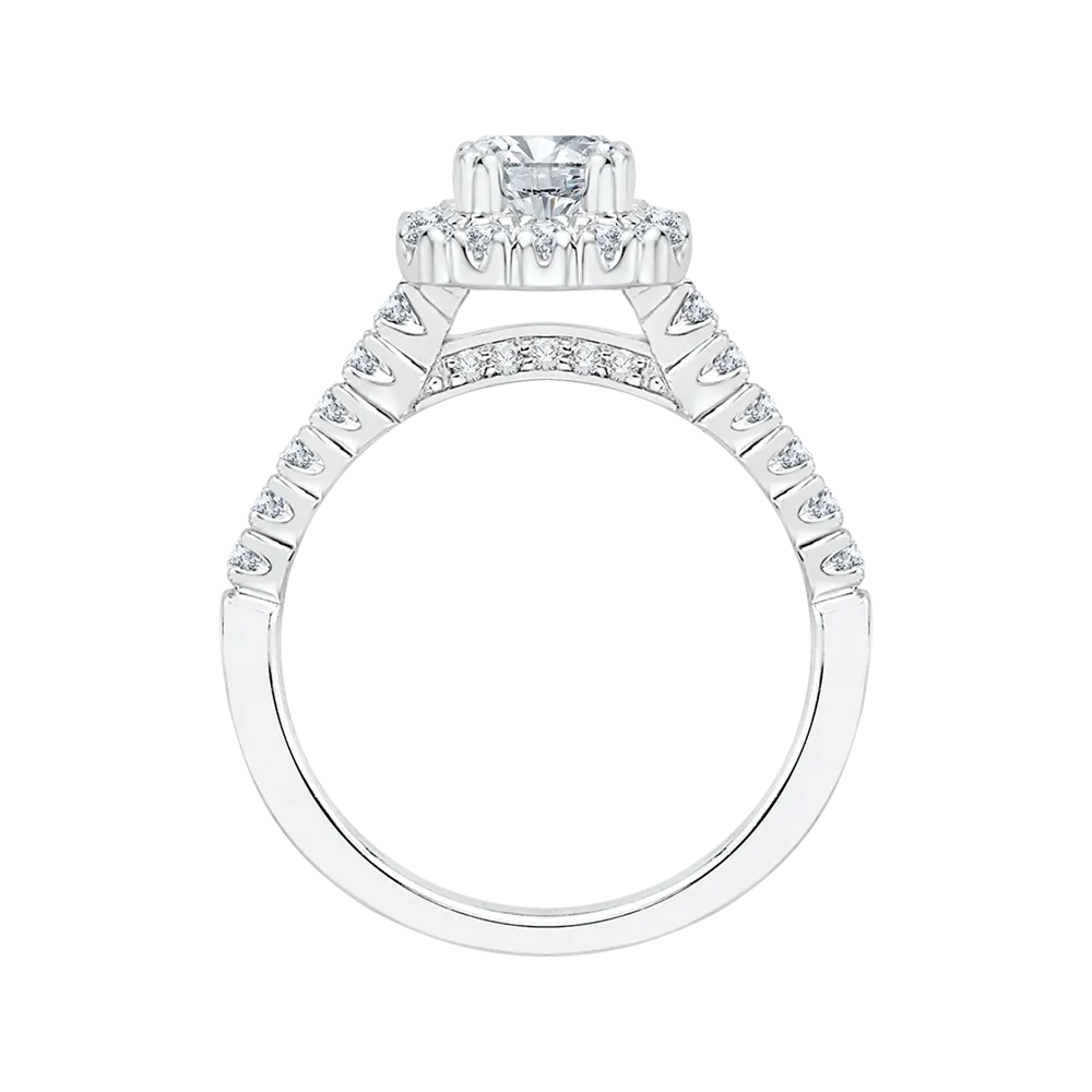 14K White Gold Emerald Diamond Halo Engagement Ring