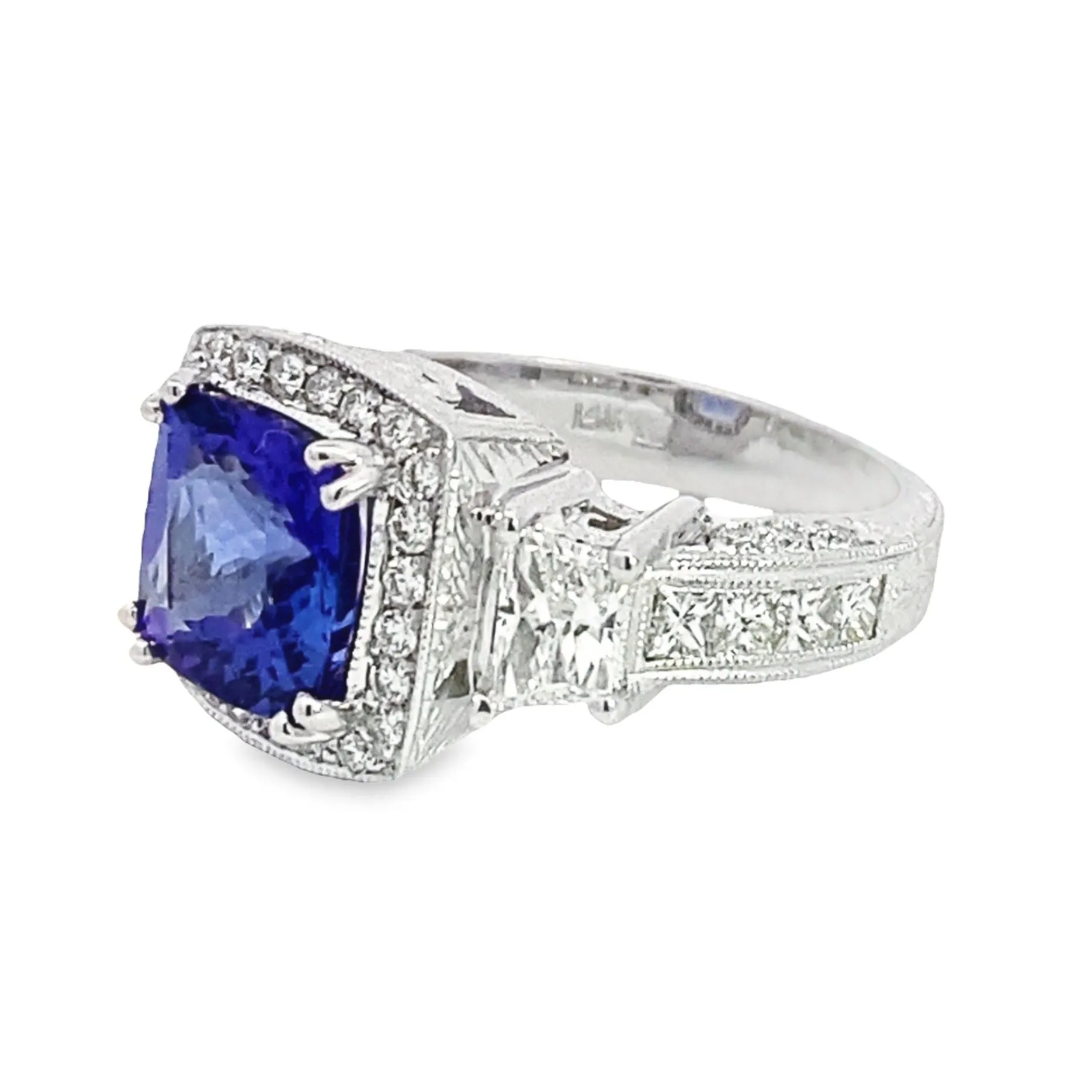 14K White Gold Tanzanite and Diamond Ring