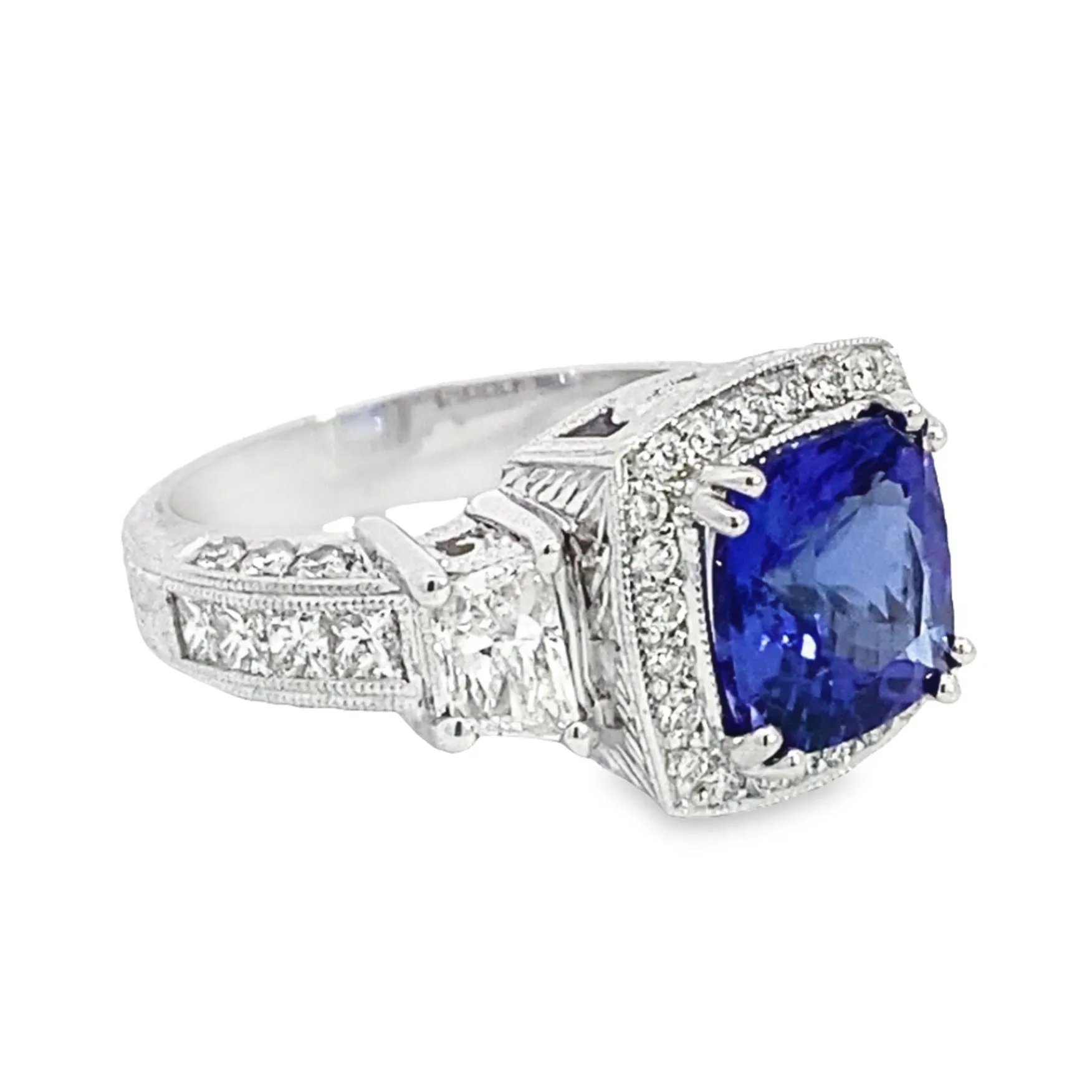 14K White Gold Tanzanite and Diamond Ring