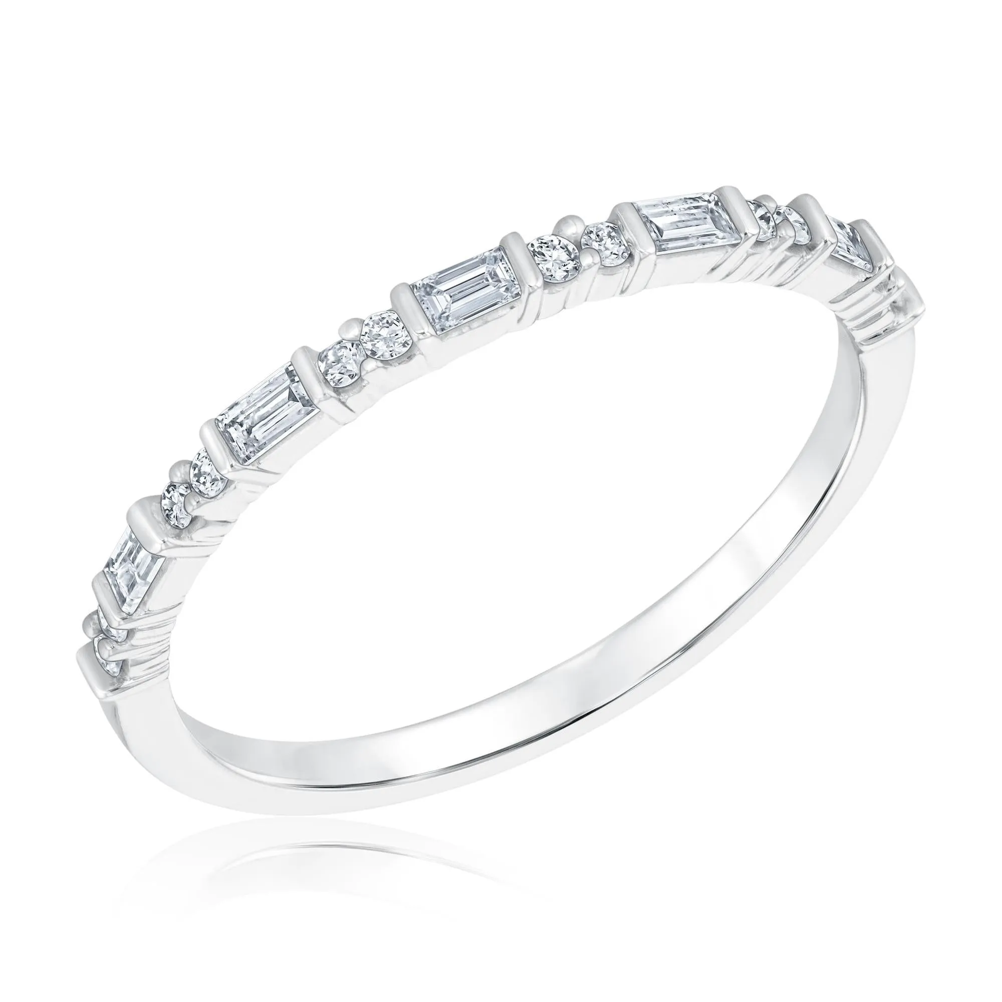 1/5ctw Baguette and Round Diamond White Gold Wedding Band | Embrace Collection