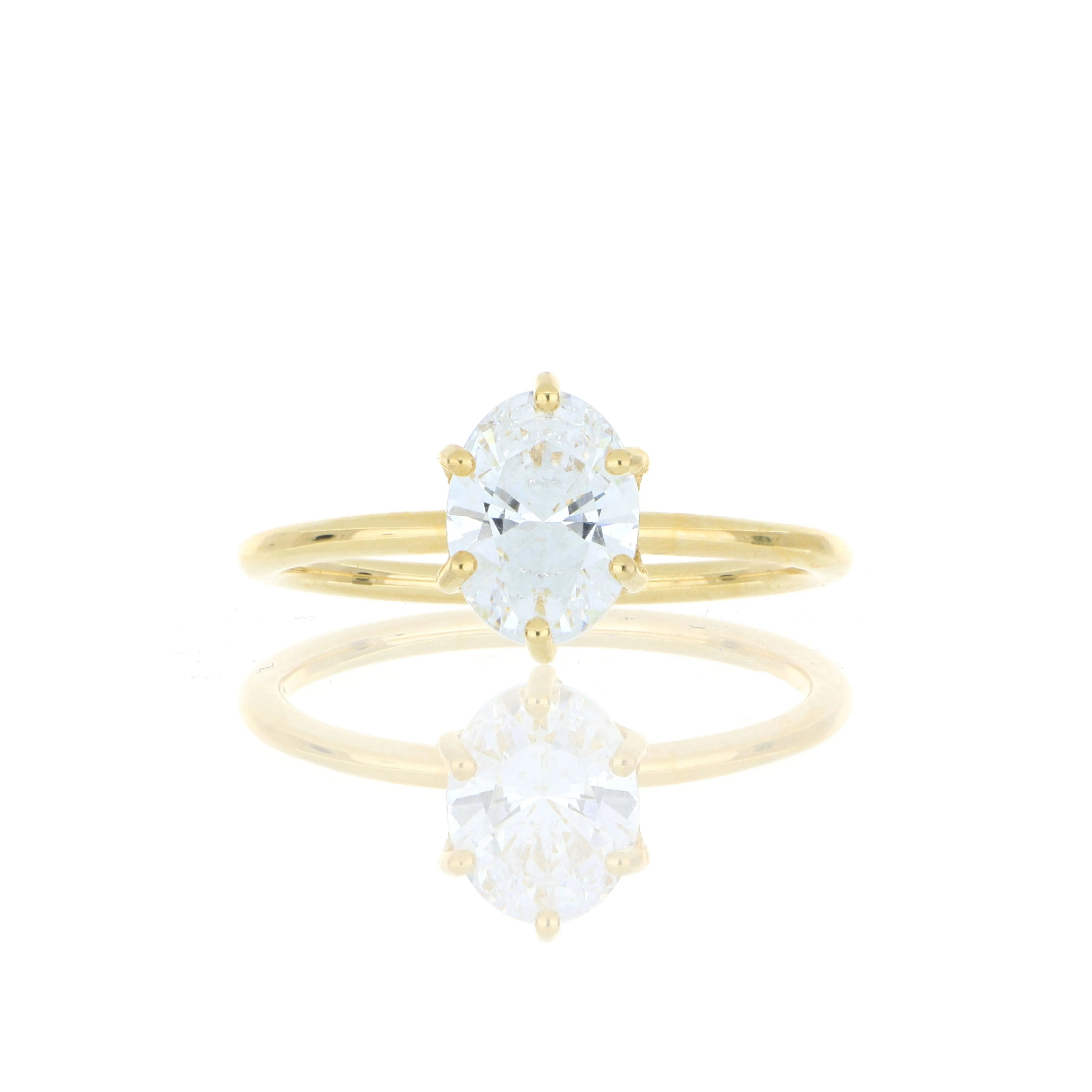 18k Yellow Gold 6 Prong Semi-Mount for Oval Shaped Solitaire