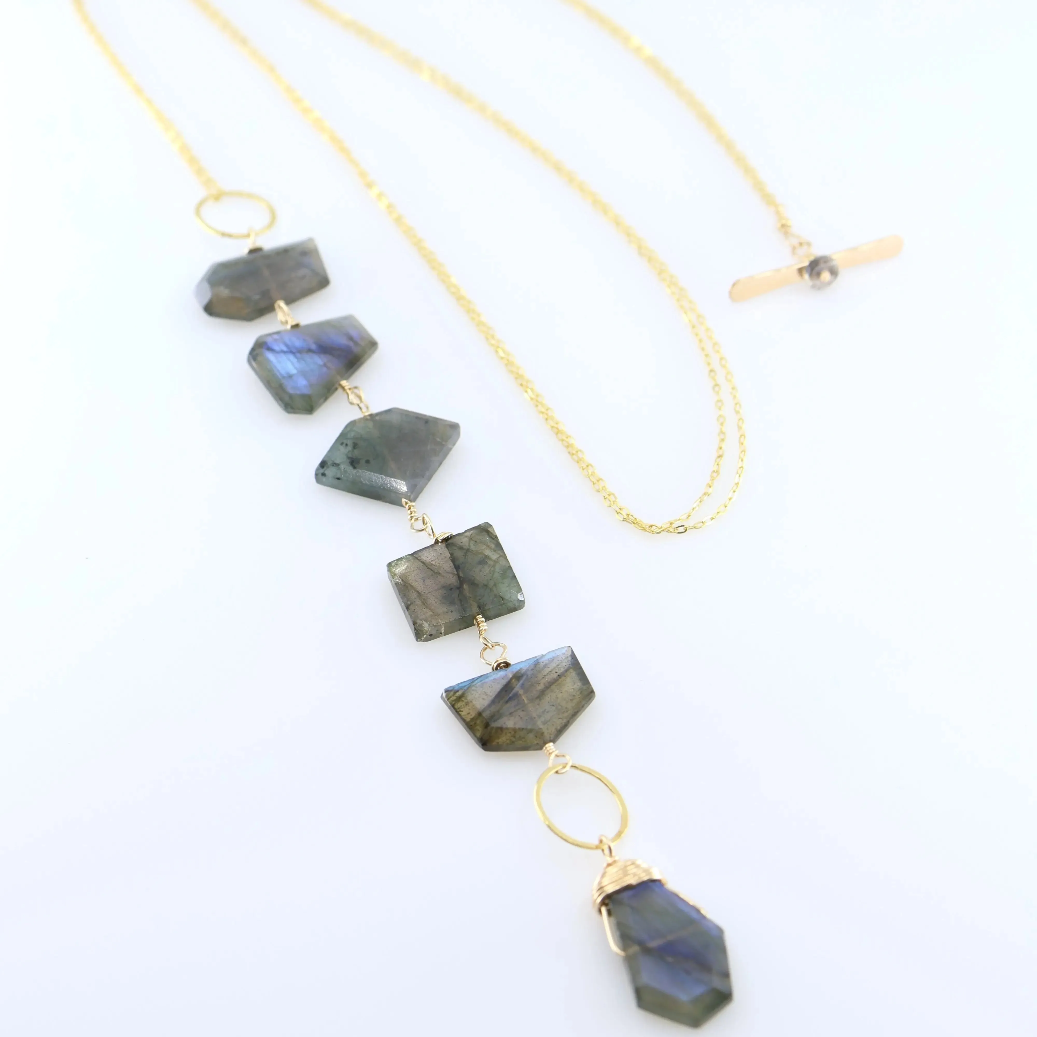 3-in-1 Faceted Labradorite Slice Necklace