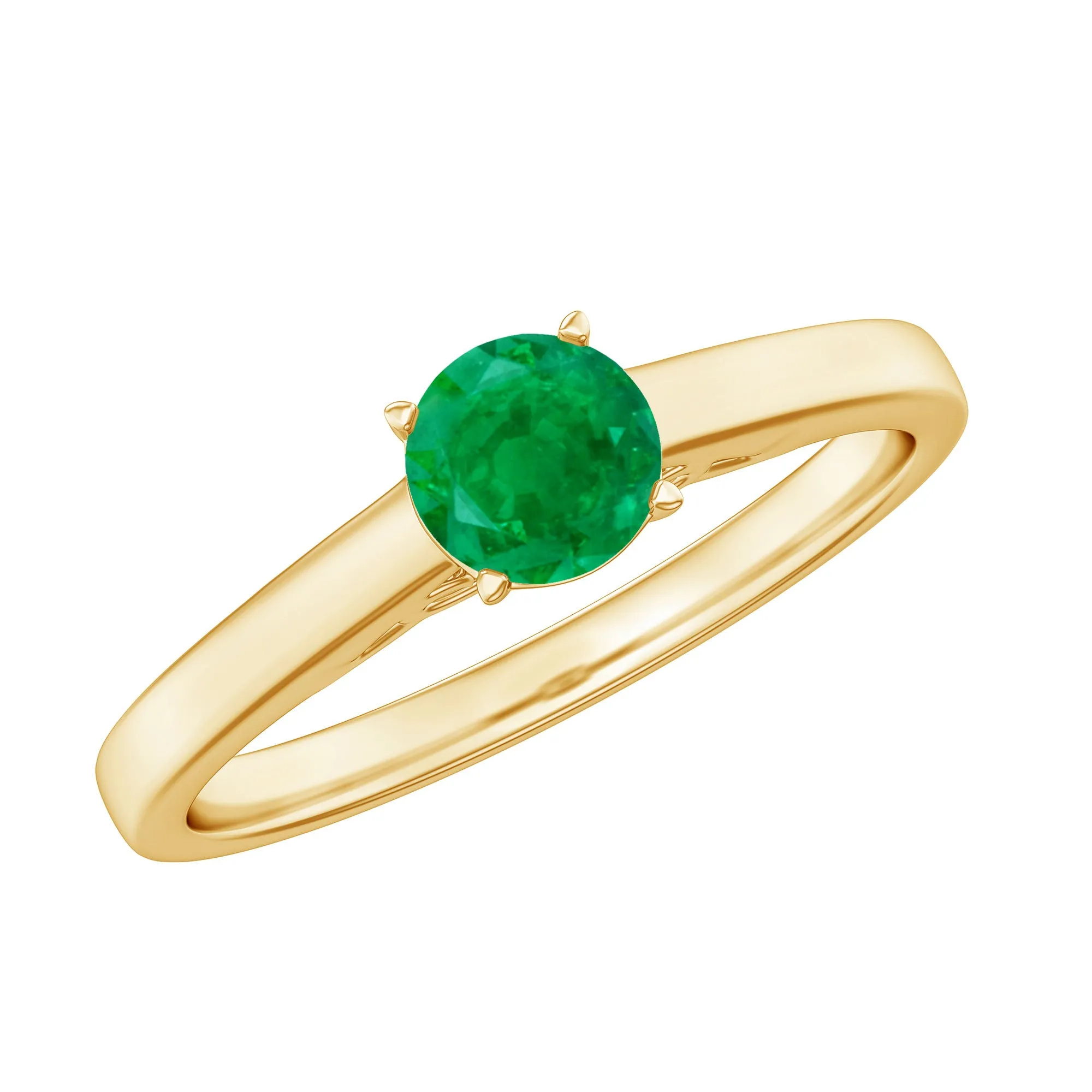 5 MM Simple Round Cut Solitaire Emerald Gold Ring