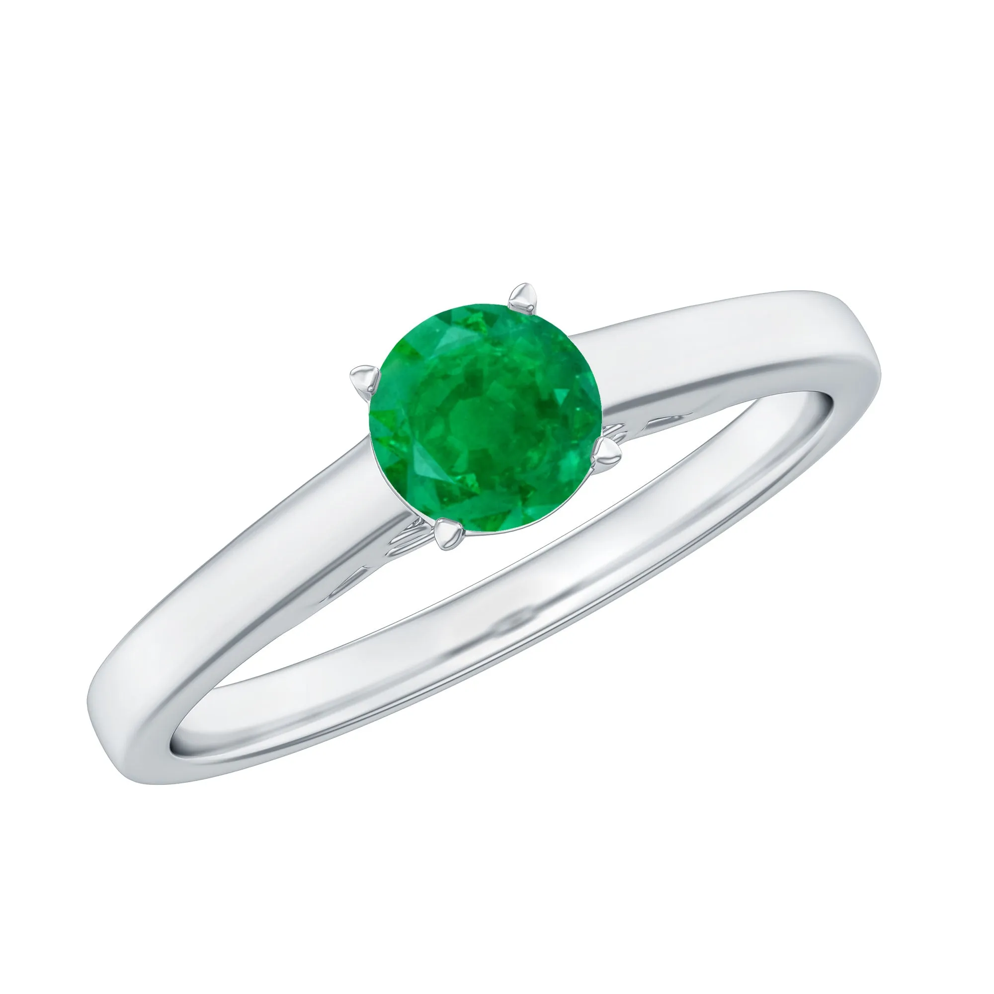 5 MM Simple Round Cut Solitaire Emerald Gold Ring
