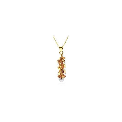 8.00 Ct Sapphire Briolette & White Akoya Cultured Pearl Necklace in 18KY Gold