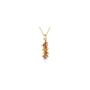 8.00 Ct Sapphire Briolette & White Akoya Cultured Pearl Necklace in 18KY Gold