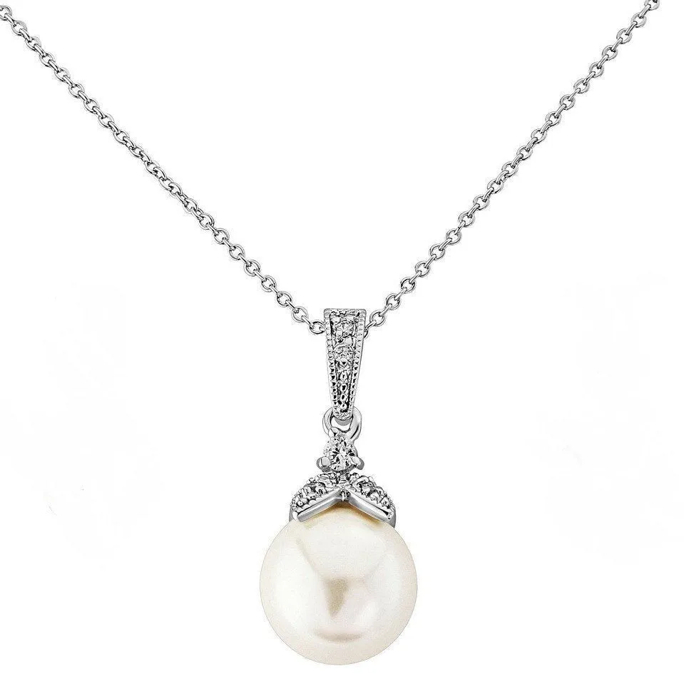 Ariel, Old Hollywood Style Crystal & Pearl Pendant Necklace