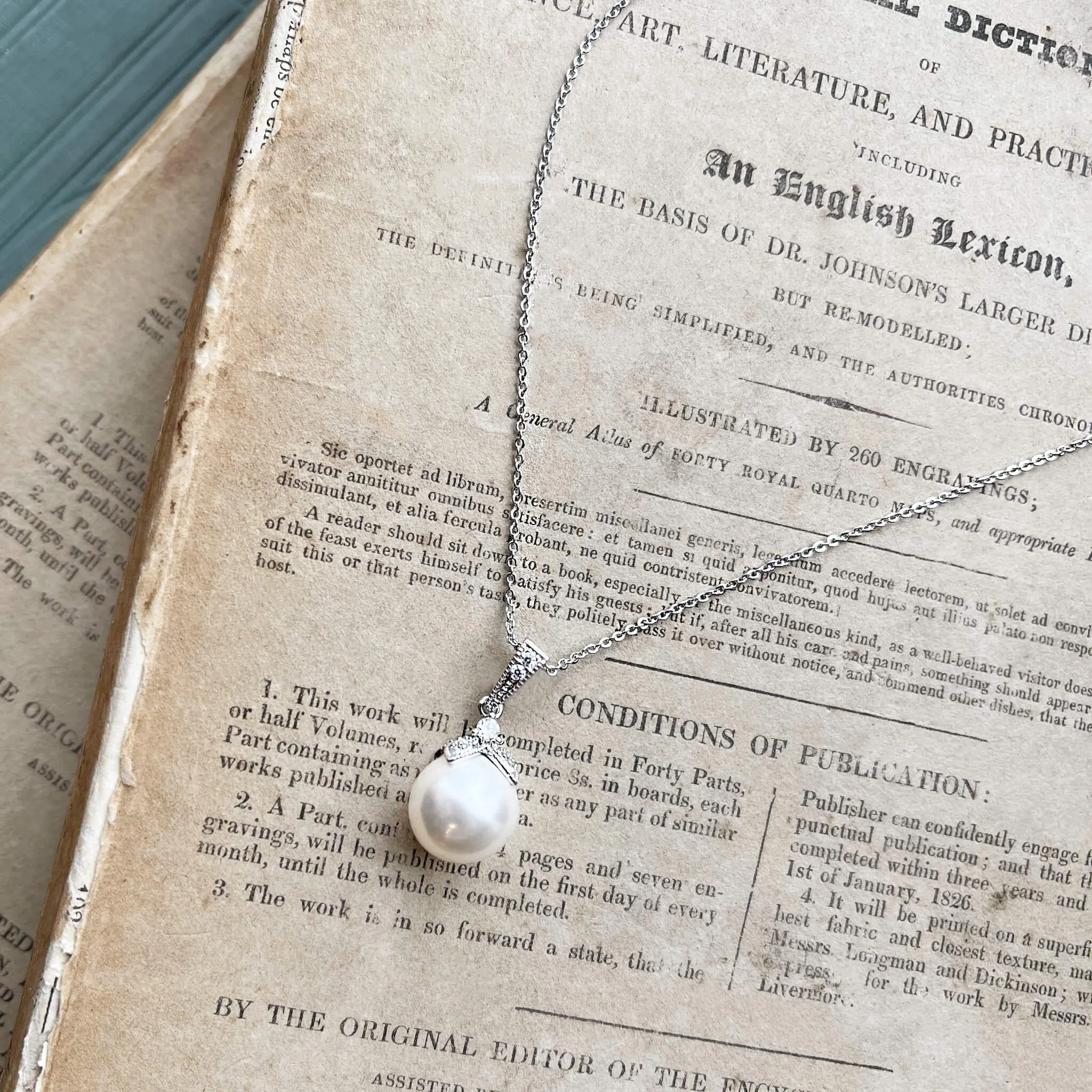 Ariel, Old Hollywood Style Crystal & Pearl Pendant Necklace