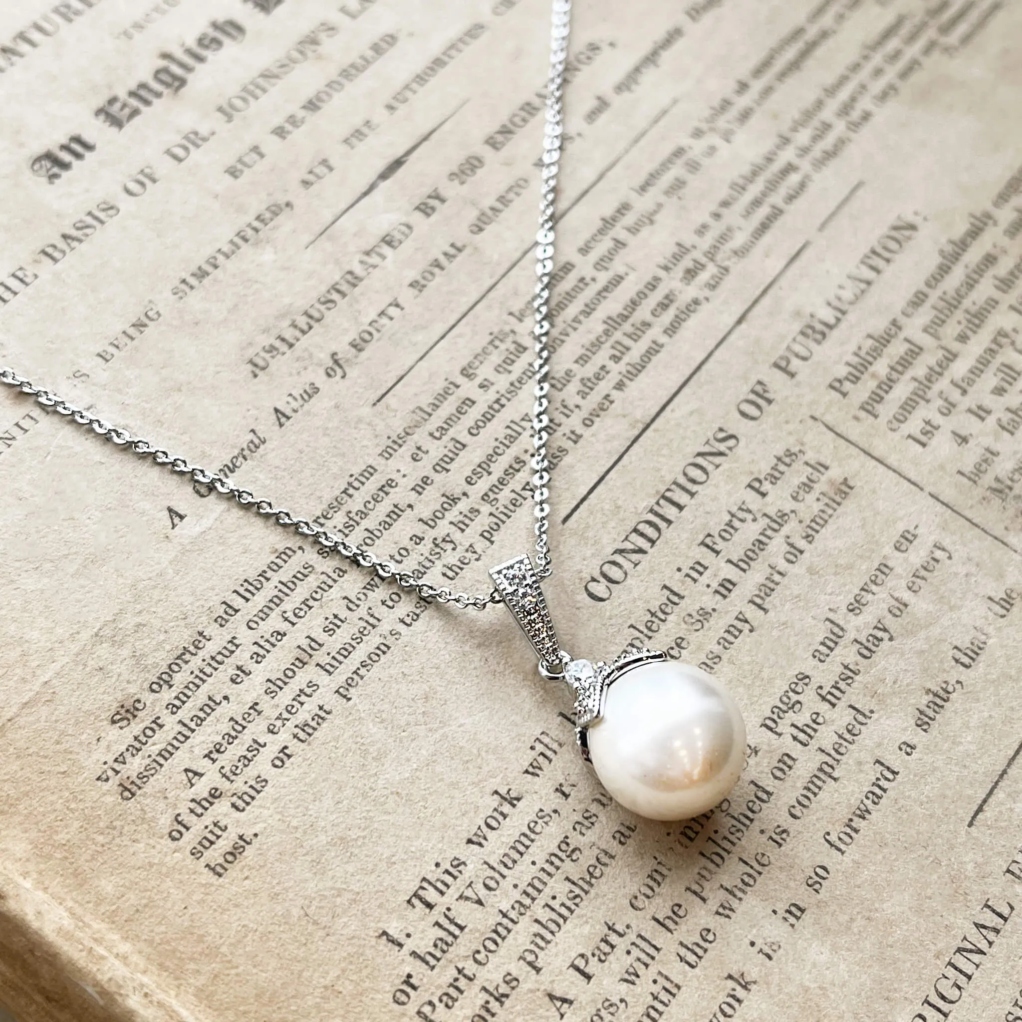 Ariel, Old Hollywood Style Crystal & Pearl Pendant Necklace