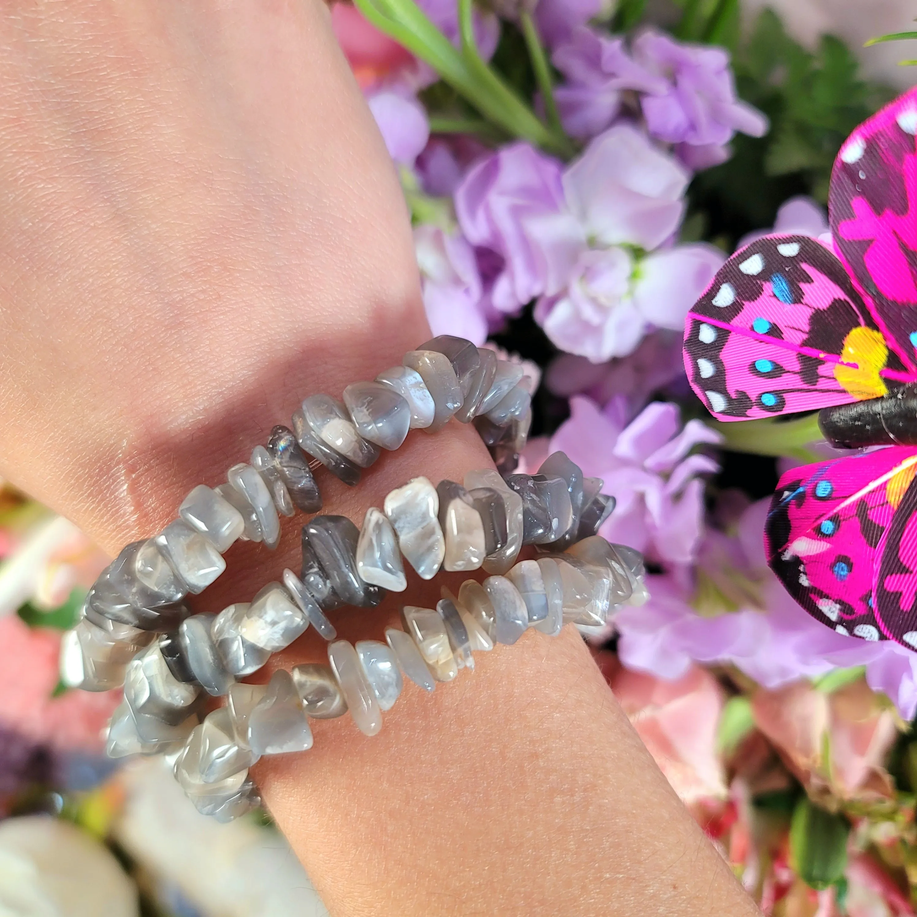Black Moonstone Chip Bracelet for New Beginnings and Protection
