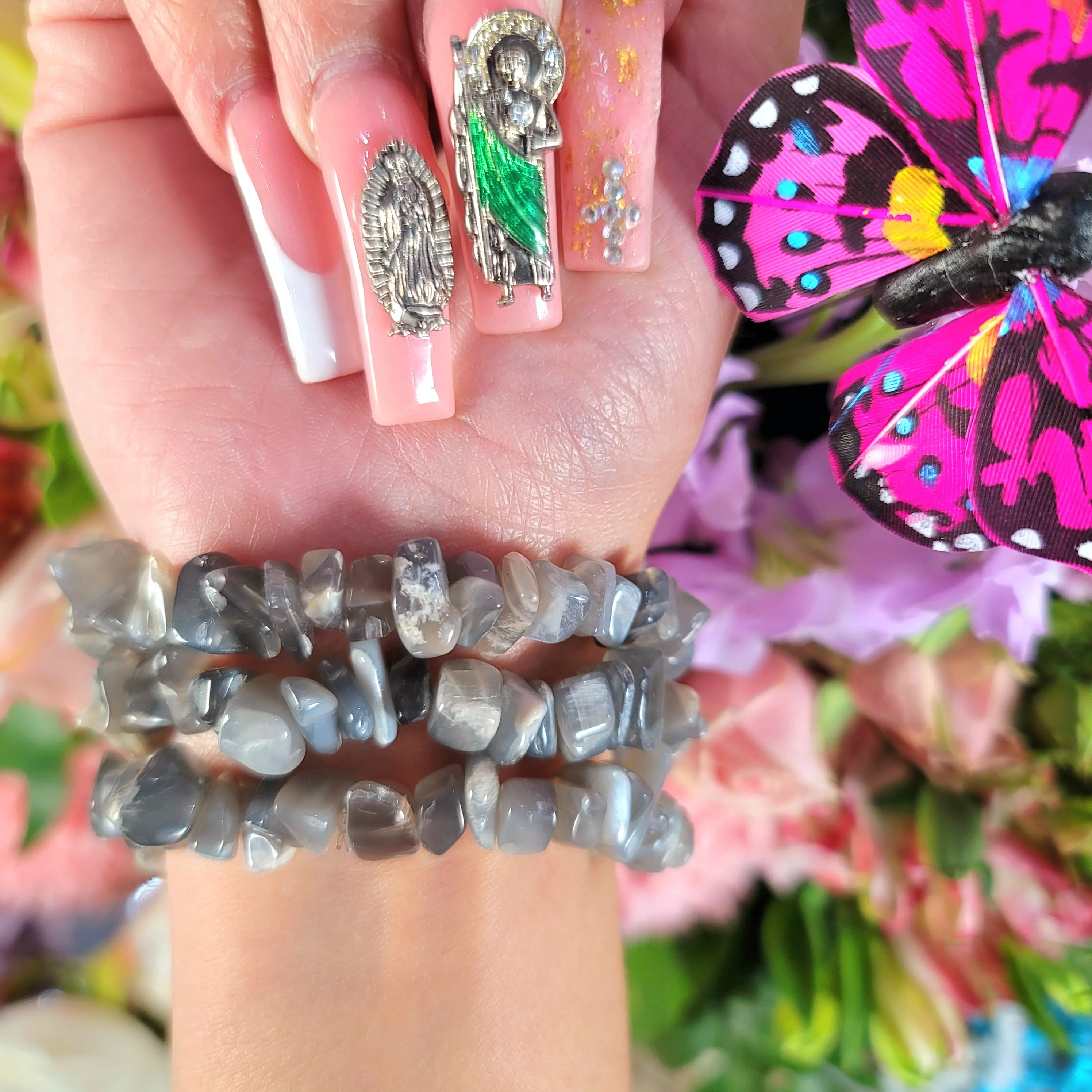 Black Moonstone Chip Bracelet for New Beginnings and Protection