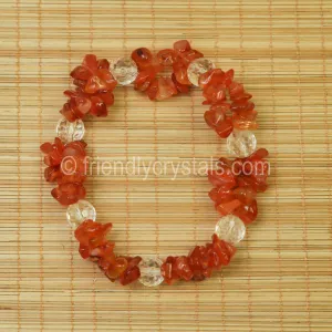 Carnelian Chip Stretch Bracelet with Quartz bead