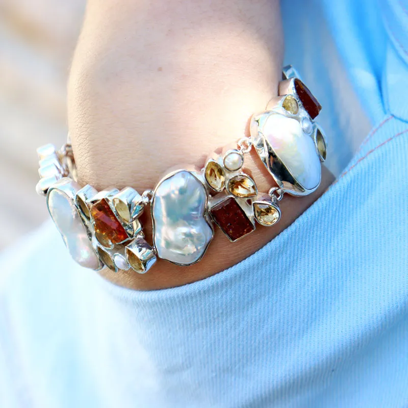 Chunky Biwa Pearl Citrine Bracelet