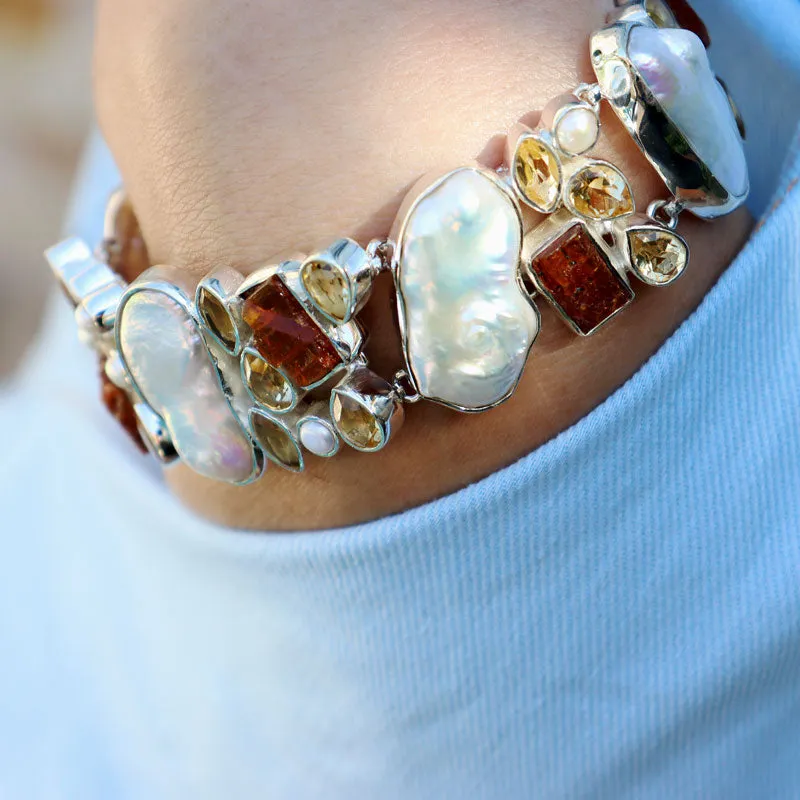 Chunky Biwa Pearl Citrine Bracelet