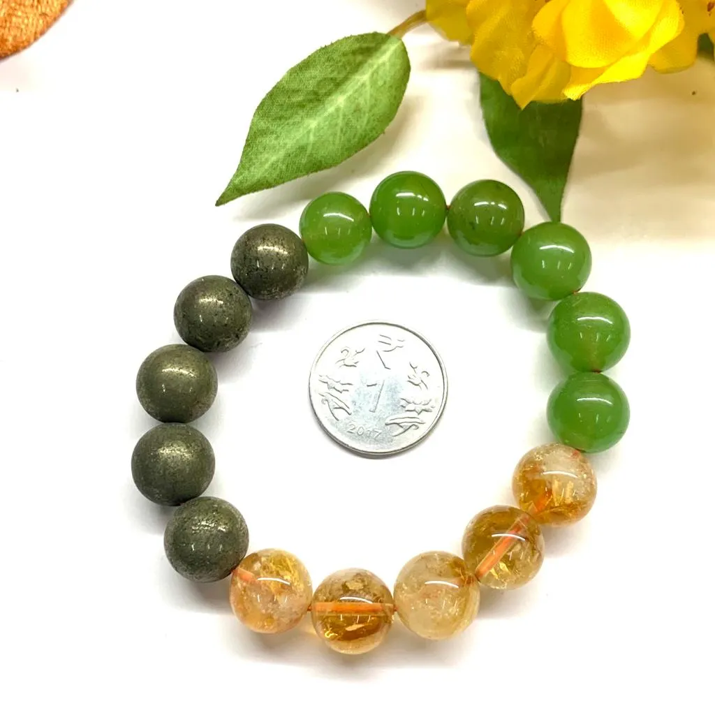 Citrine Green Aventurine & Pyrite Bracelet Multi Beads ( Abundance and Luck )