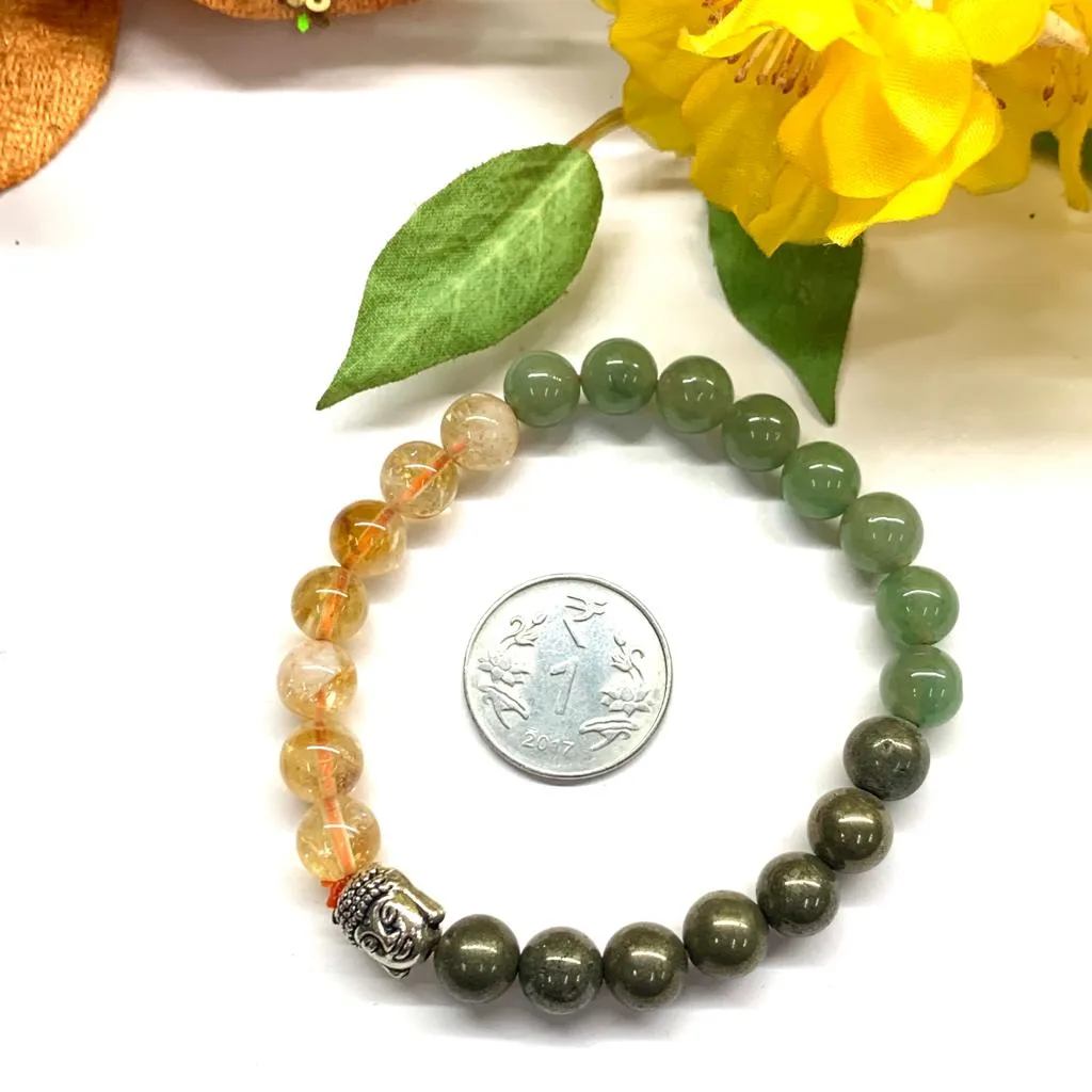 Citrine Green Aventurine & Pyrite Bracelet Multi Beads ( Abundance and Luck )