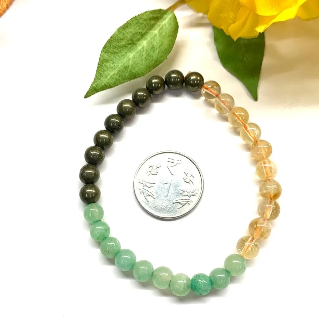 Citrine Green Aventurine & Pyrite Bracelet Multi Beads ( Abundance and Luck )