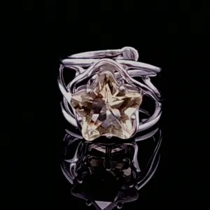 Citrine Star Adjustable Finger Cuff Ring .925 Silver for Abundance, Good Luck and Positivity