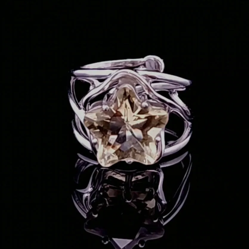 Citrine Star Adjustable Finger Cuff Ring .925 Silver for Abundance, Good Luck and Positivity