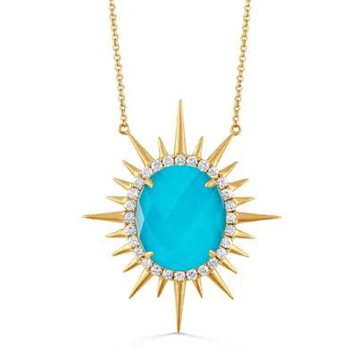 Clear Quartz Covered Turquoise and Diamond Necklace