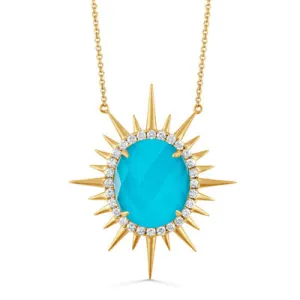 Clear Quartz Covered Turquoise and Diamond Necklace