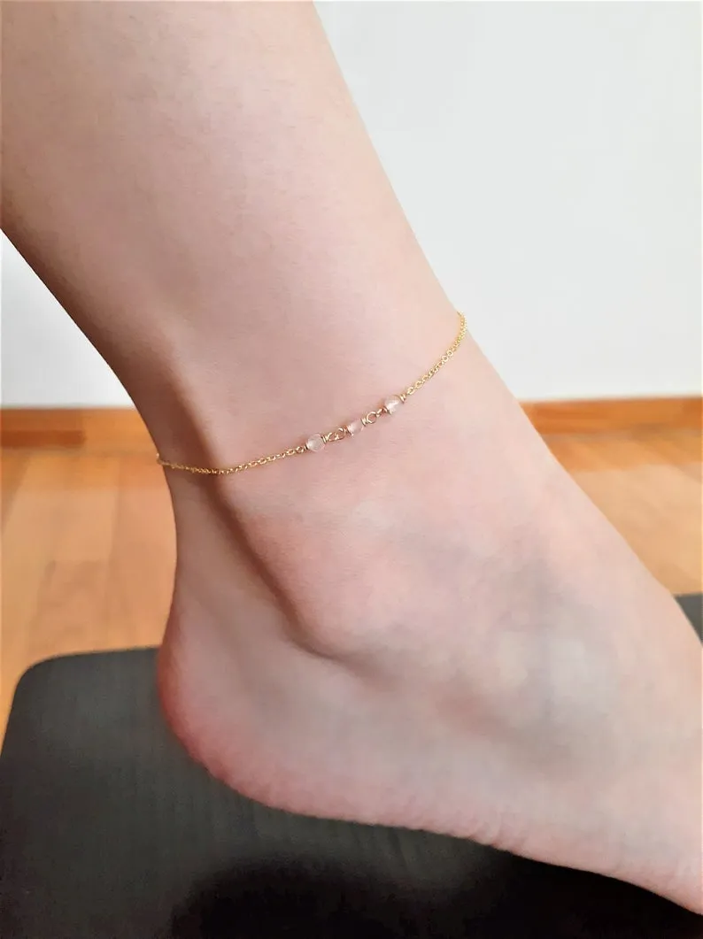Dainty Rose Quartz Anklet