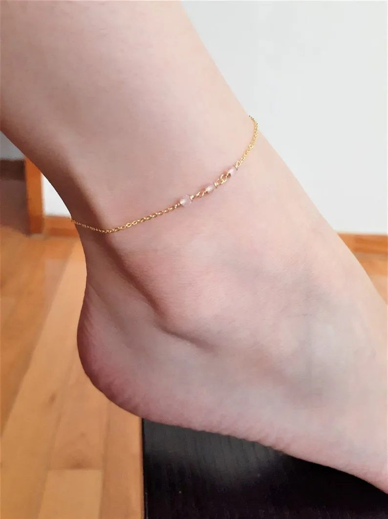 Dainty Rose Quartz Anklet