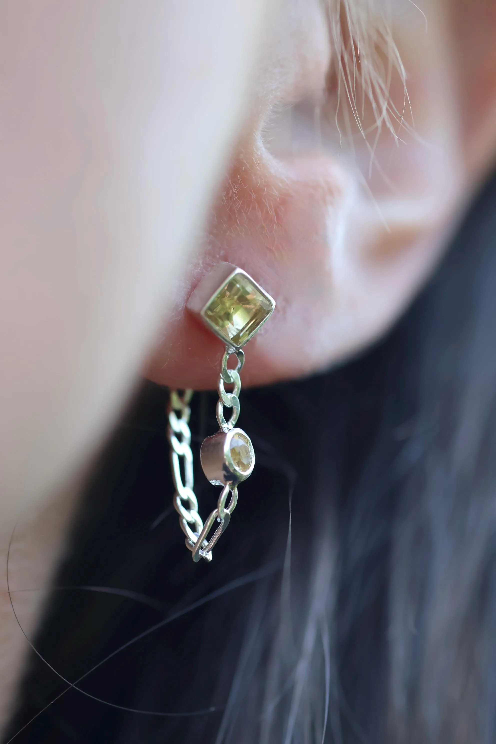 Evie Sterling Silver Citrine Front to Back Square Square Stud Earrings