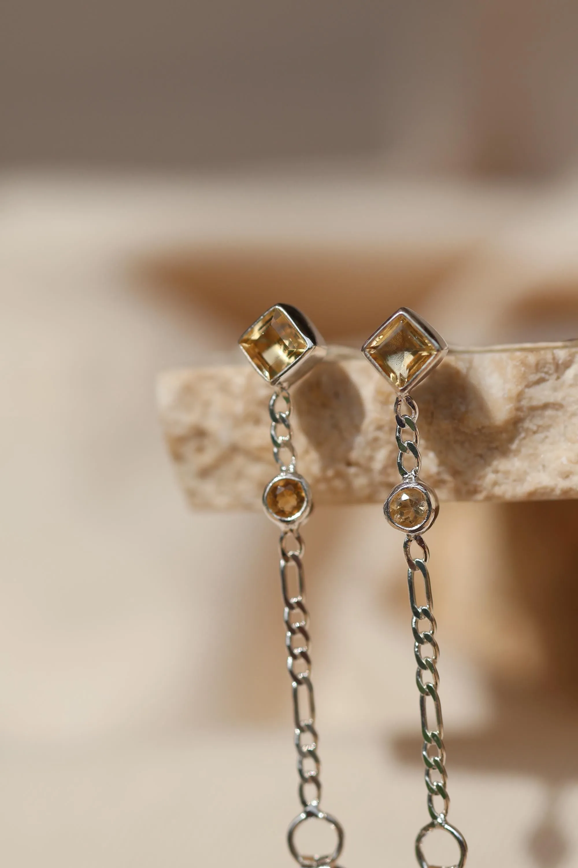 Evie Sterling Silver Citrine Front to Back Square Square Stud Earrings