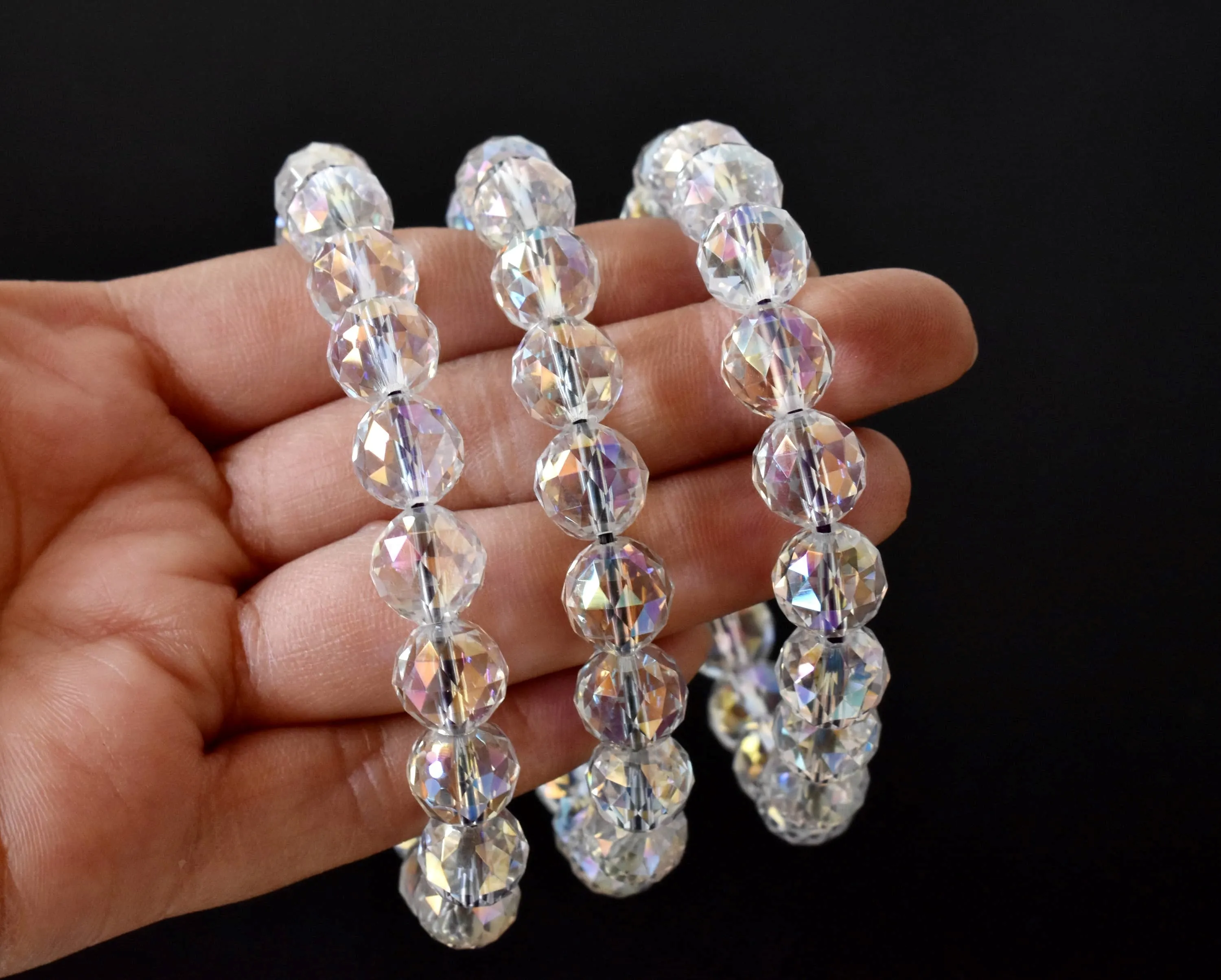 Faceted Aura Quartz Rainbow Moonstone Bracelet (Compassion and Patience)