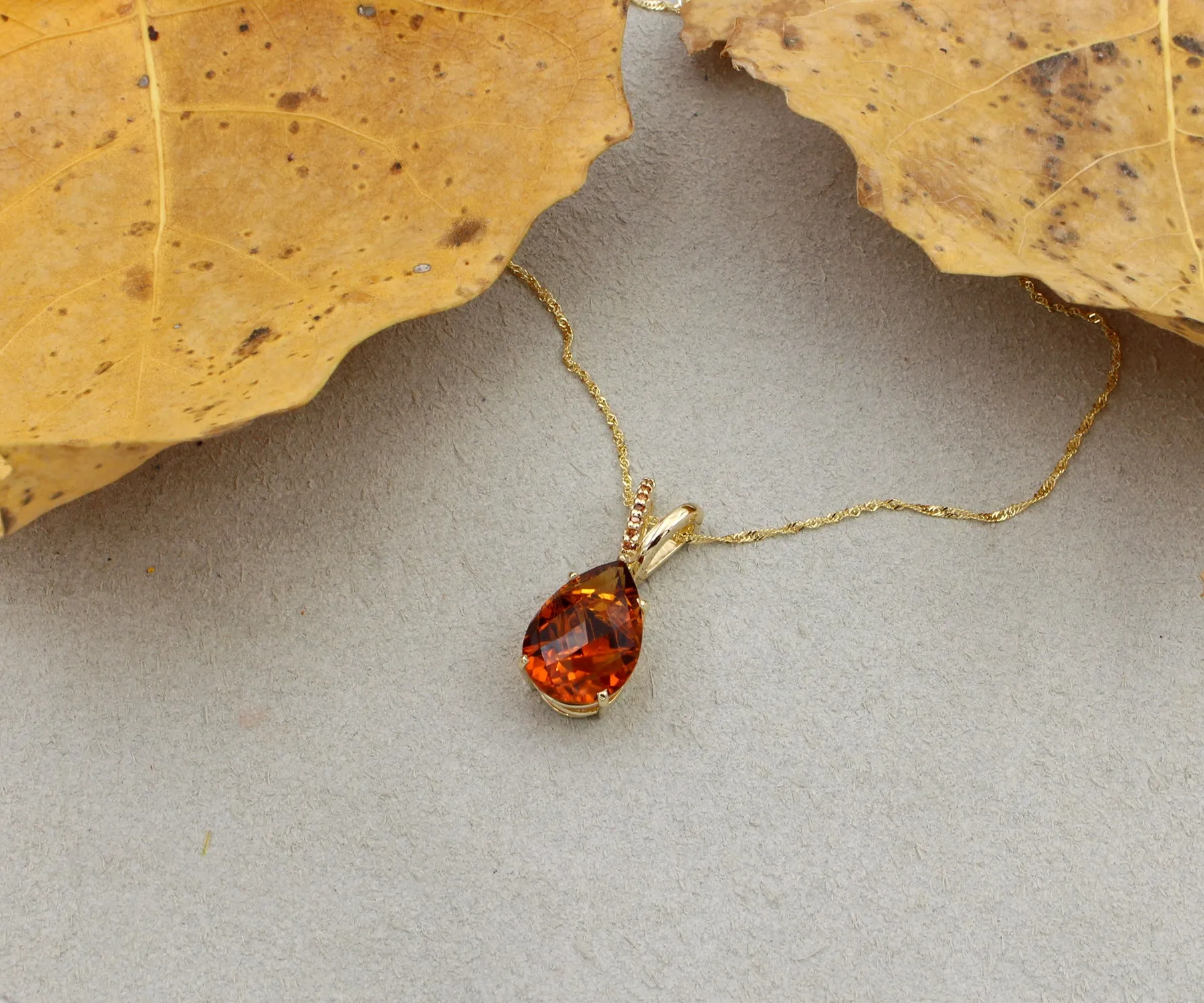 Fancy Cut Citrine Teardrop Diamond Gold Necklace