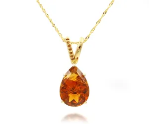 Fancy Cut Citrine Teardrop Diamond Gold Necklace