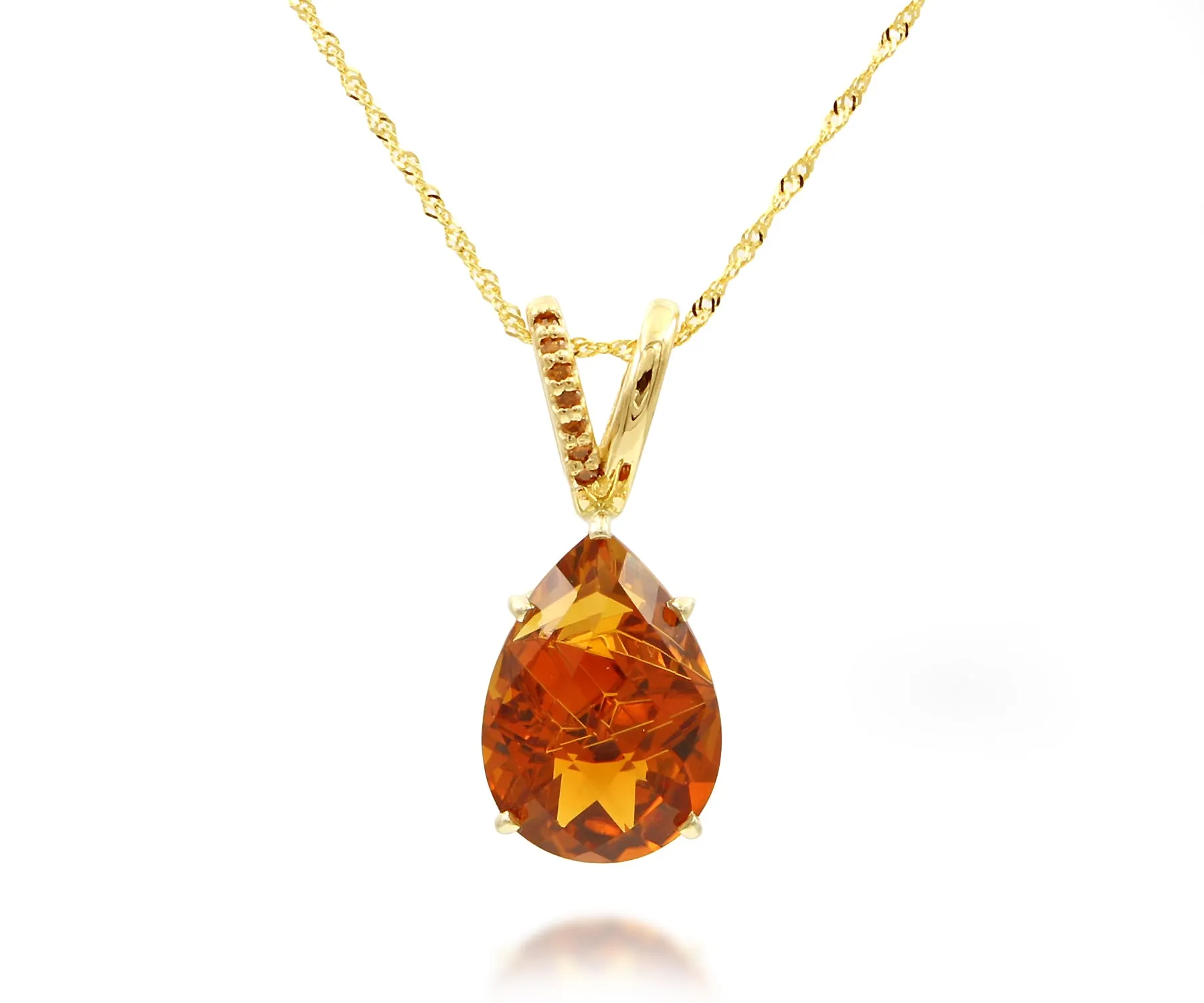 Fancy Cut Citrine Teardrop Diamond Gold Necklace