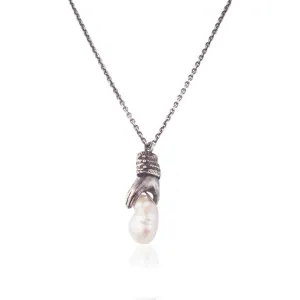 Gentleman's Hand Necklace Oxidised Silver with Pearl