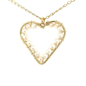 Gold Plated Wired Pearl Large Open Heart Necklace