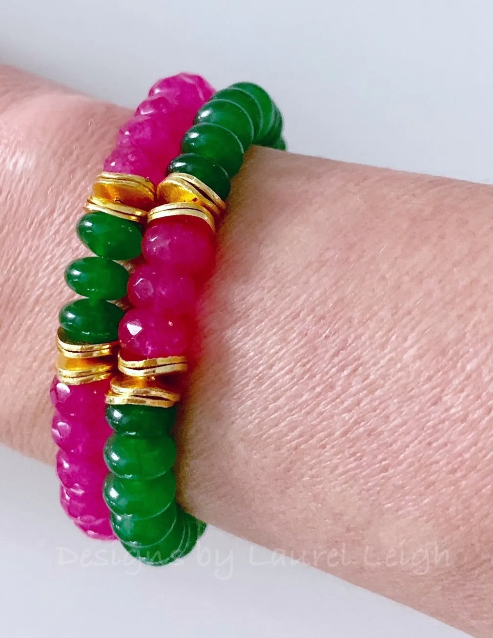 Green & Pink Gemstone Statement Bracelet - 2 Options