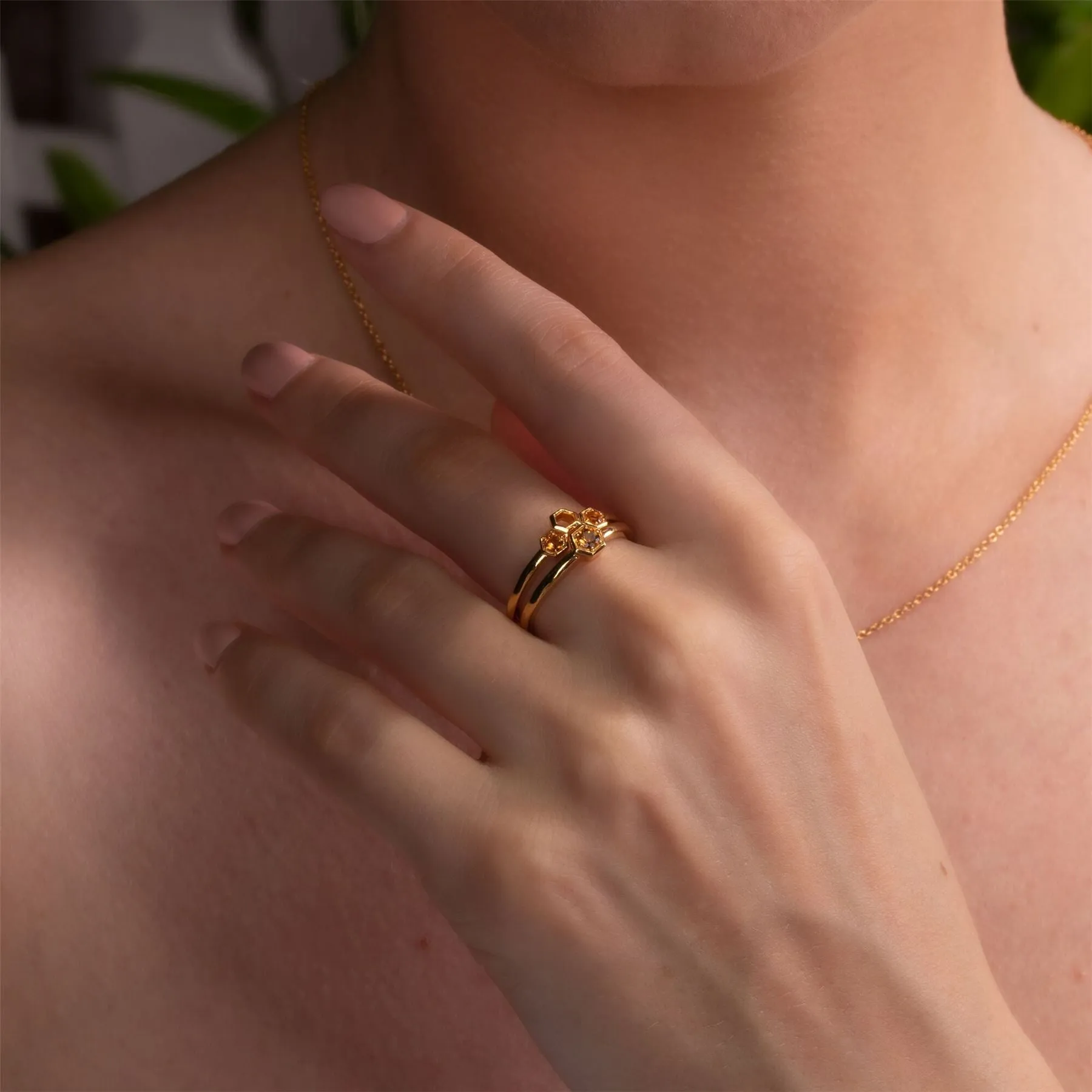 Honeycomb Solitär Citrin Ring in 9ct Gelb Gold