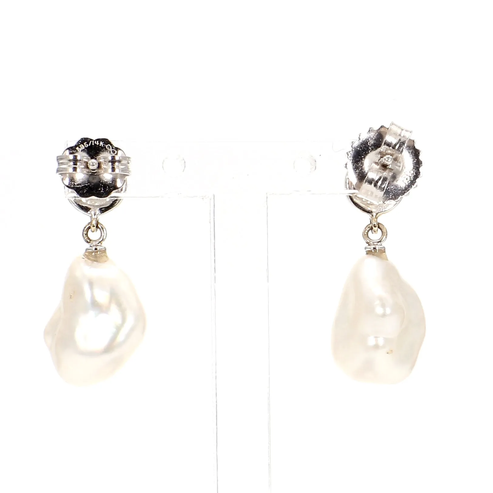 Keshi Freshwater Pearl & Diamond Drop Earrings