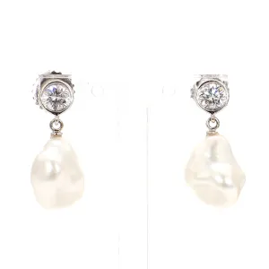 Keshi Freshwater Pearl & Diamond Drop Earrings