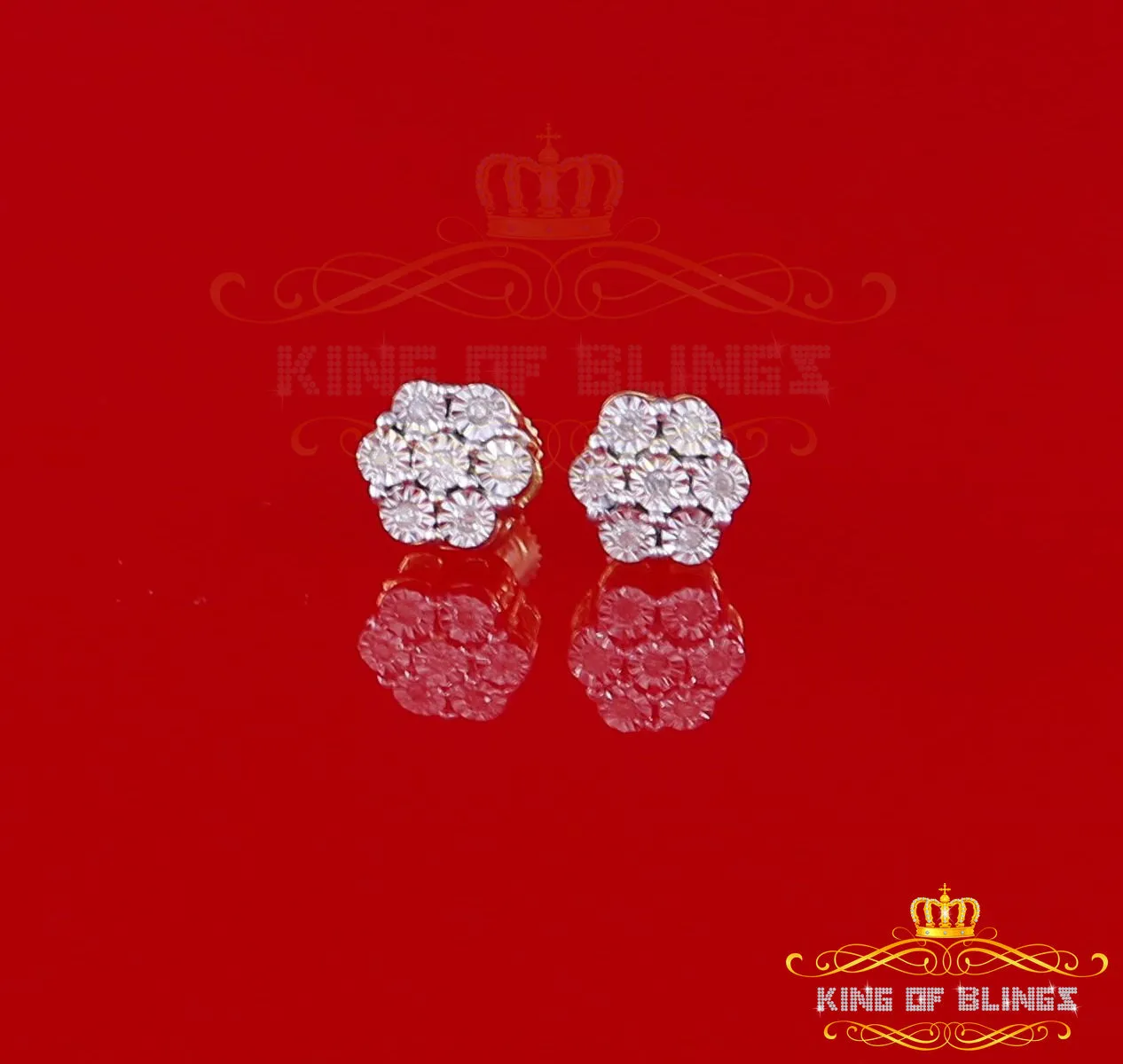 King of Blings-0.05ct Diamond 925 Sterling Silver Yellow Floral Earrings For Men's / Women's