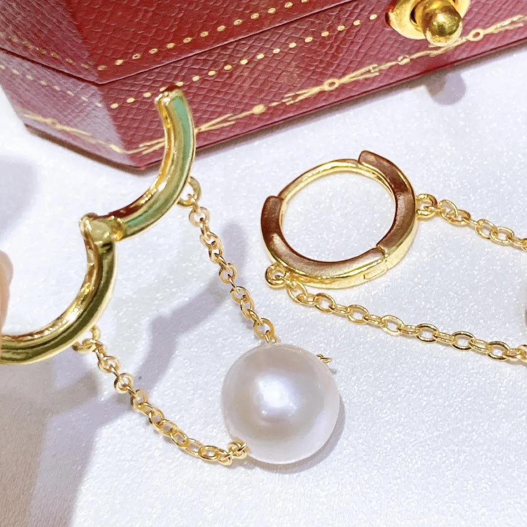 Long chain real pearl earrings buckle