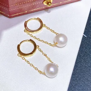 Long chain real pearl earrings buckle