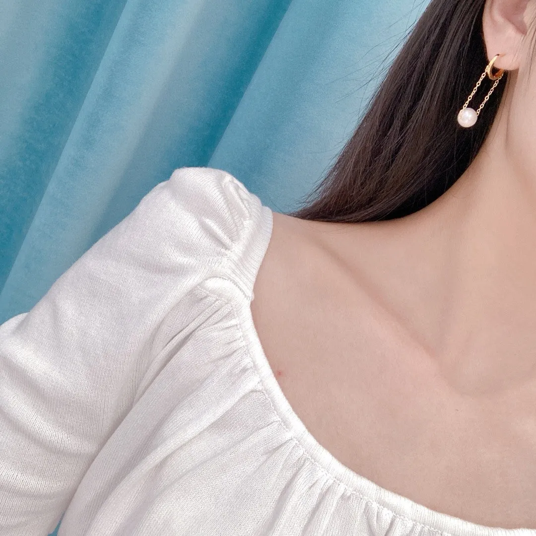 Long chain real pearl earrings buckle