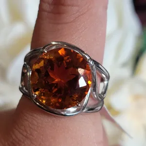 Madeira Citrine Adjustable Cuff Ring .925 Silver for Abundance, Good Luck and Positivity
