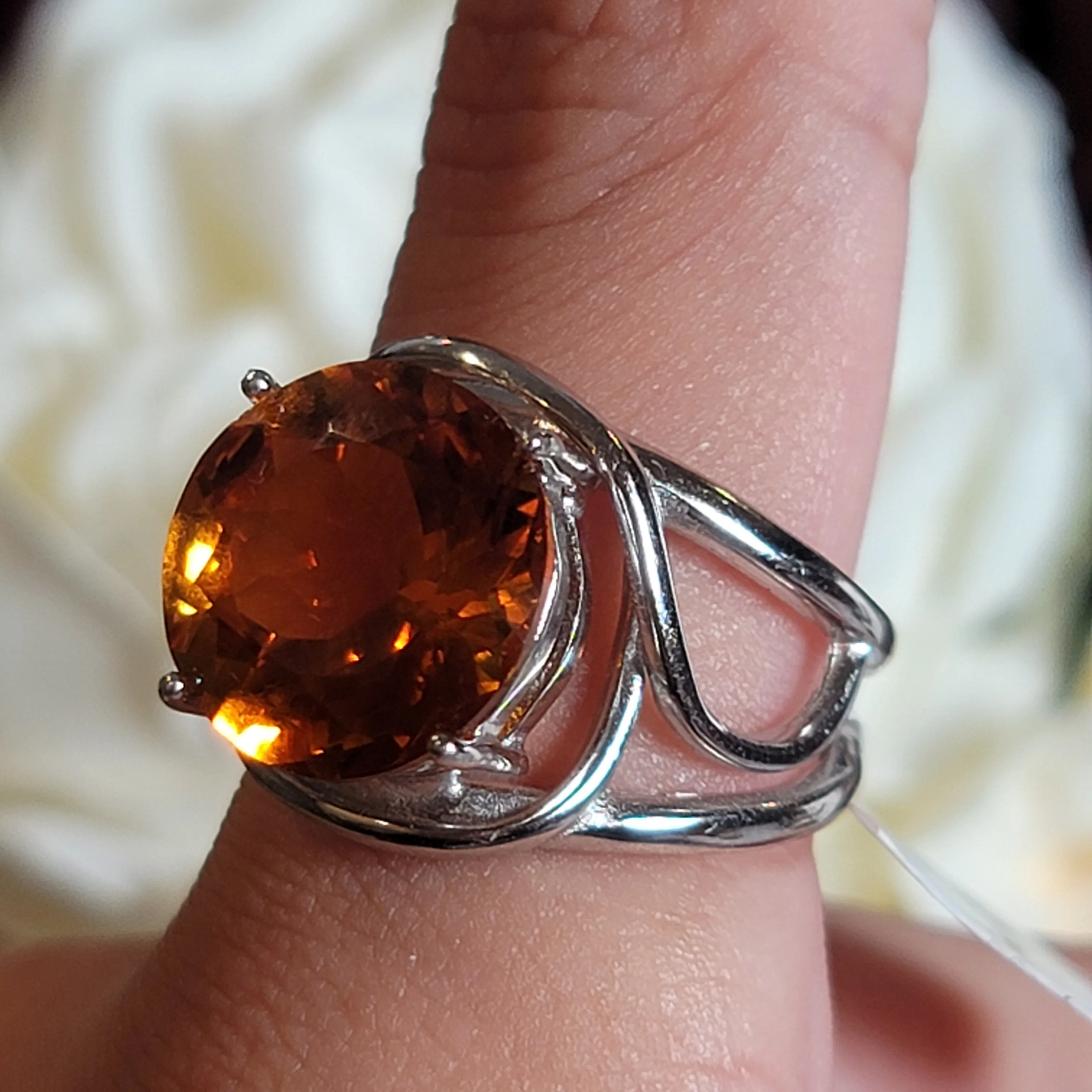 Madeira Citrine Adjustable Cuff Ring .925 Silver for Abundance, Good Luck and Positivity