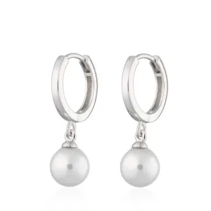 Modern Pearl Huggie Hoop Earrings - Silver - SPEDSS42