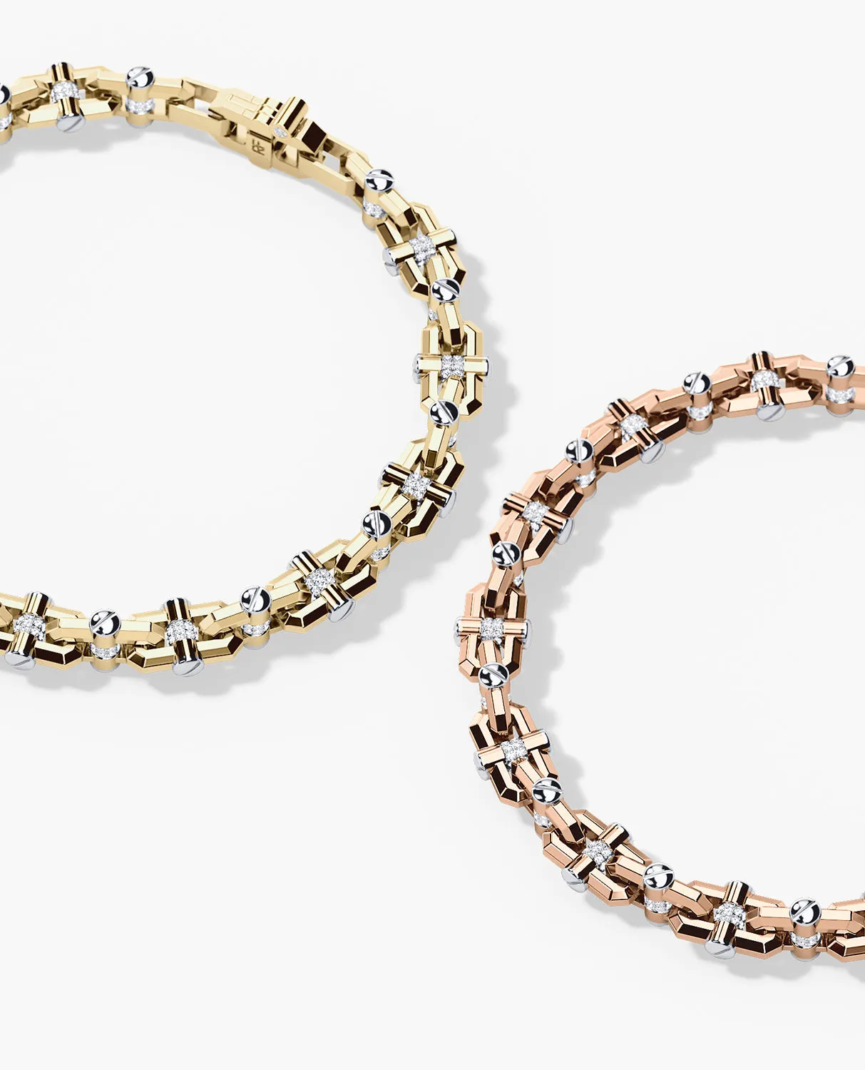 MOSS CHAIN Two-Tone Gold Link Bracelet with Diamonds