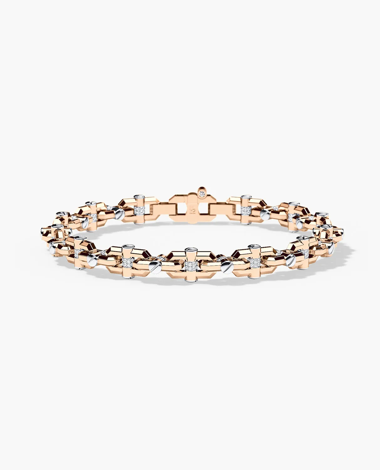 MOSS CHAIN Two-Tone Gold Link Bracelet with Diamonds