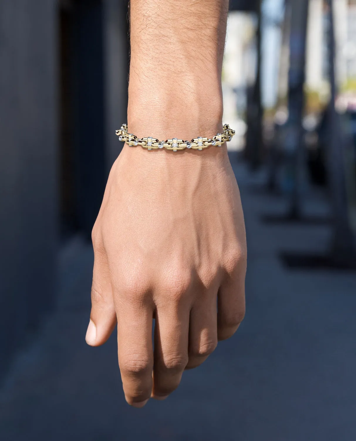 MOSS CHAIN Two-Tone Gold Link Bracelet with Diamonds